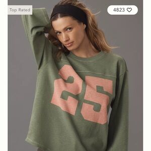 Anthropologie Pilcro 3/4 Sleeve Varsity T-Shirt Green Pink 25 Cotton-Medium